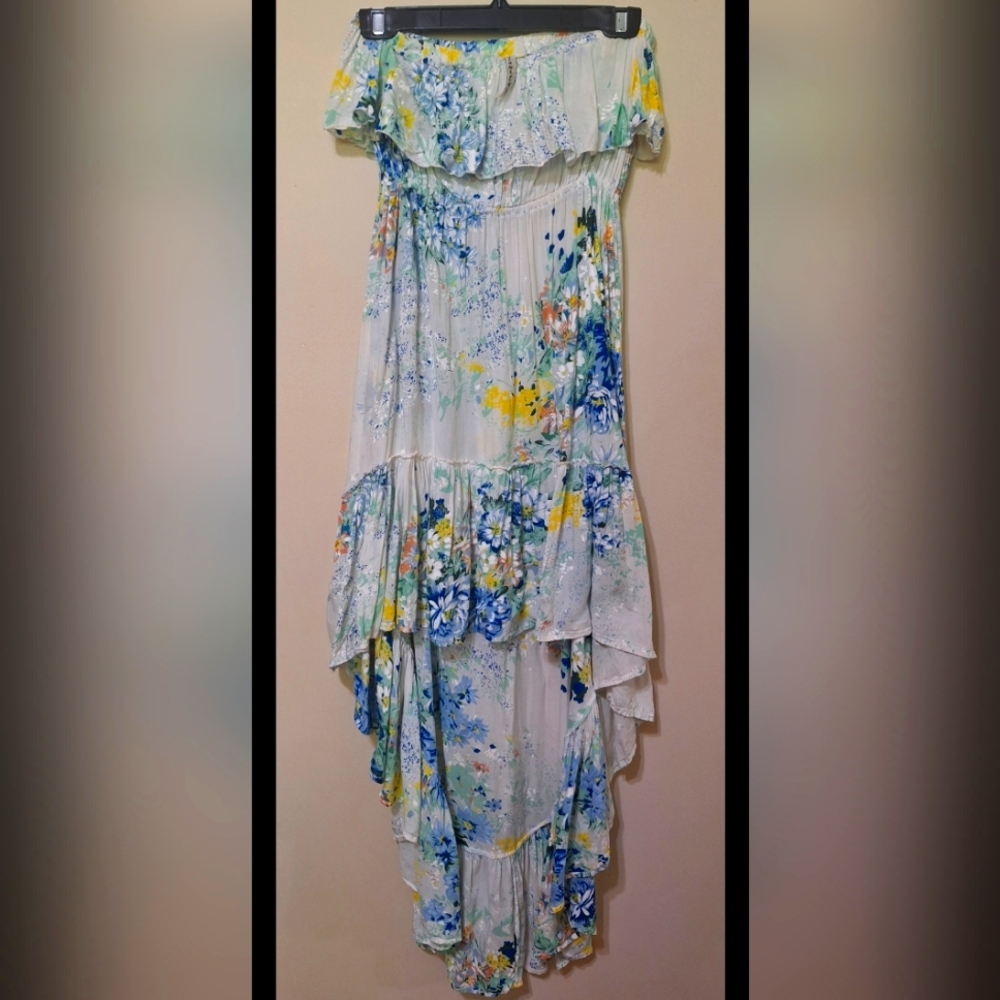 Uluwatu Collection small Hi-low sleeveless ruffle floral semi mini maxi dress